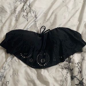 Black strapless swim top with cut out pattern XL